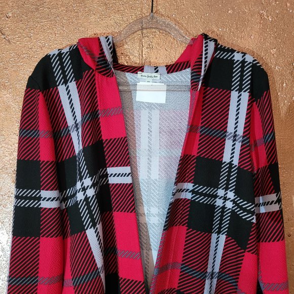 Seven Forty Two NWT Red Plaid Open Front Coat Size XS - Picture 3 of 5